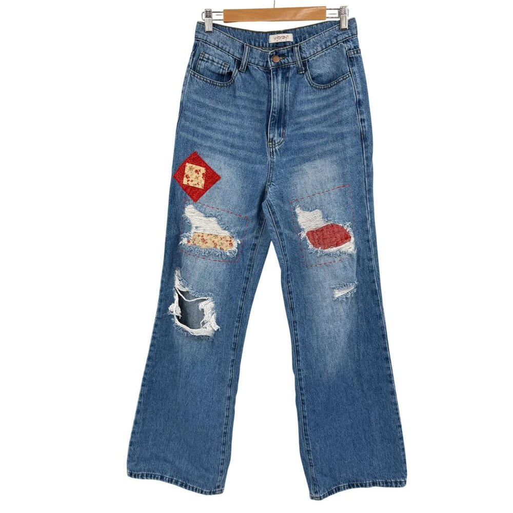 Vibrant Miu Boho wide leg jeans size 9 W28 Patches distressed y2K vintage denim‎